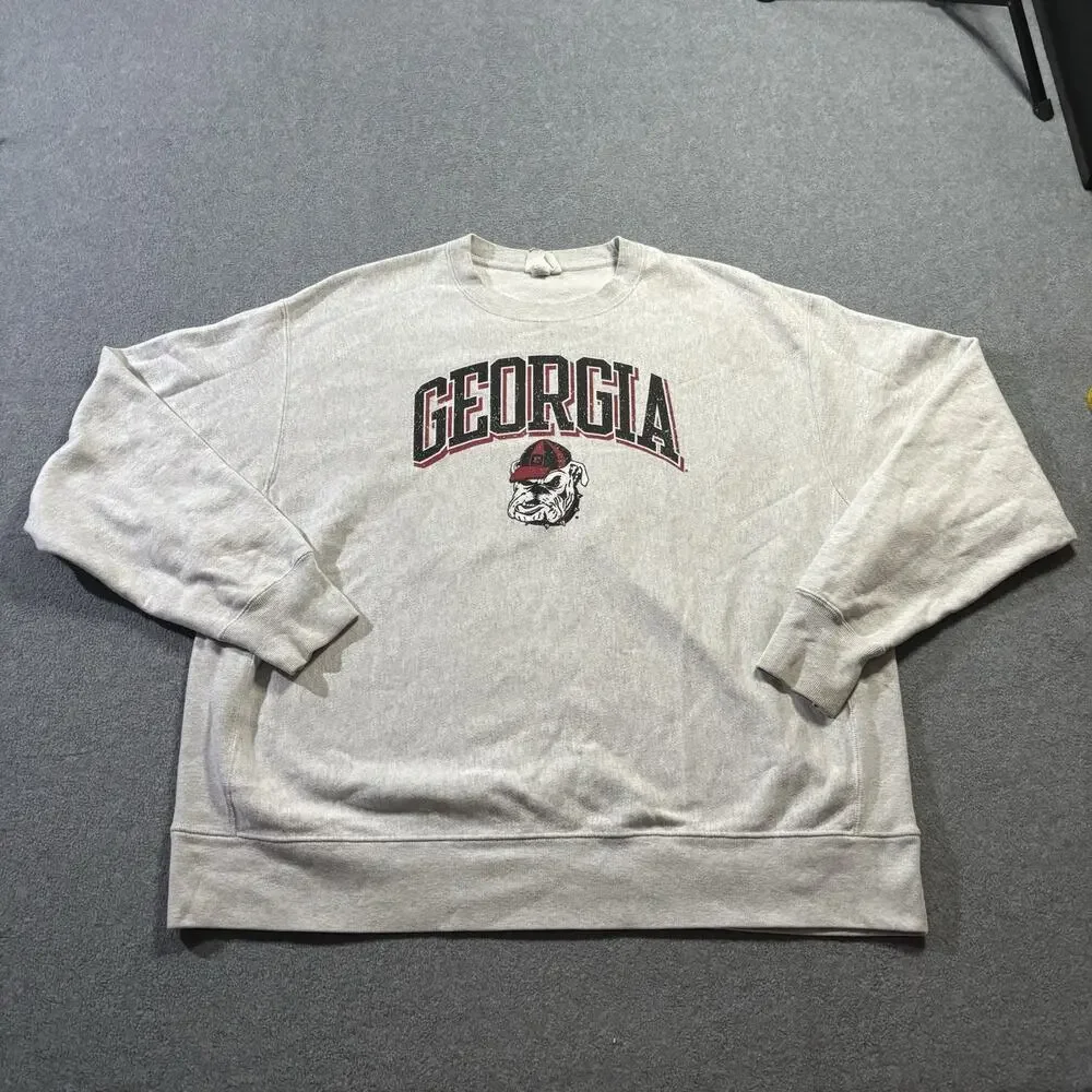 Vintage Champion Reverse Weave Georgia Bulldogs Crewneck Sweatshirt Gray 2XL